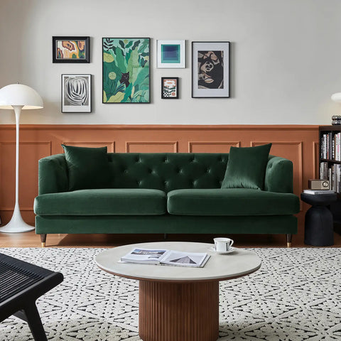 Tribeca Tufted Vintage Dark Green Velvet 3 Seater Sofa