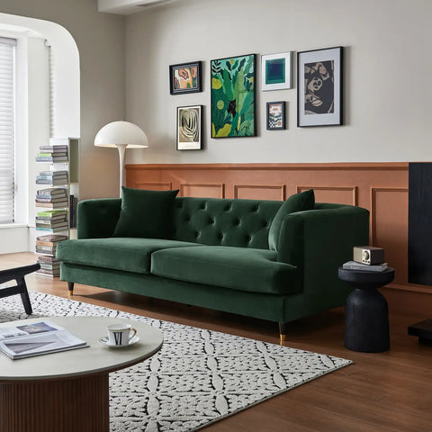 Tribeca Tufted Vintage Dark Green Velvet 3 Seater Sofa