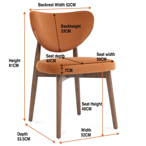 Valen Set of 2 Rusty Orange Fabric Dining Chairs