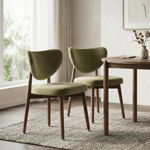 Valen Set of 2 Olive Green Fabric Dining Chairs