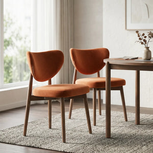 Valen Set of 2 Rusty Orange Velvet Dining Chair with Walnut Effect Ash Solid Wood Frame