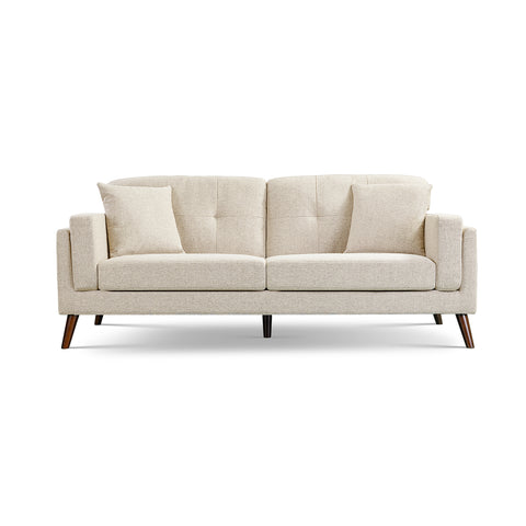 Vedic Warm Beige Fabric 3 Seater Sofa with Tufted Backrest