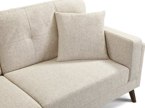 Vedic Warm Beige Fabric 3 Seater Sofa with Tufted Backrest