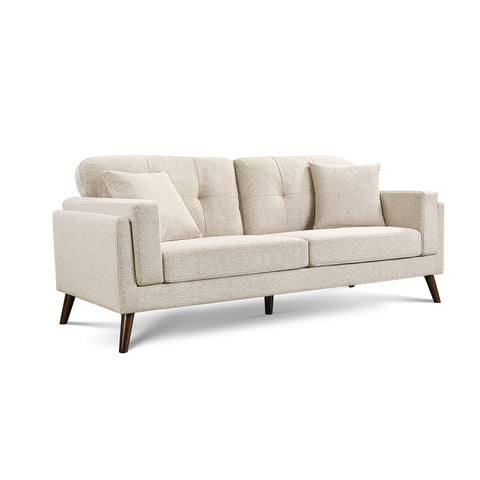 Vedic Warm Beige Fabric 3 Seater Sofa with Tufted Backrest