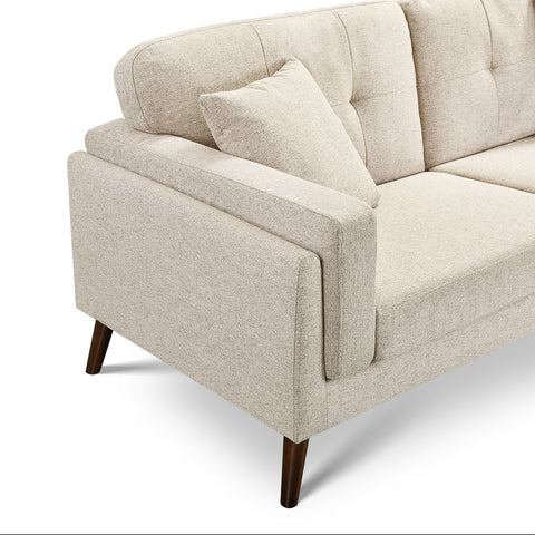 Vedic Warm Beige Fabric 3 Seater Sofa with Tufted Backrest