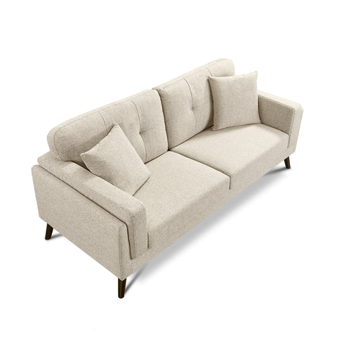 Vedic Warm Beige Fabric 3 Seater Sofa with Tufted Backrest