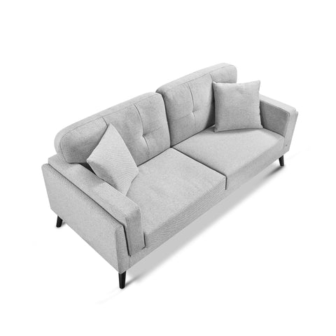 Vedic Stone Grey Fabric 3 Seater Sofa with Tufted Backrest