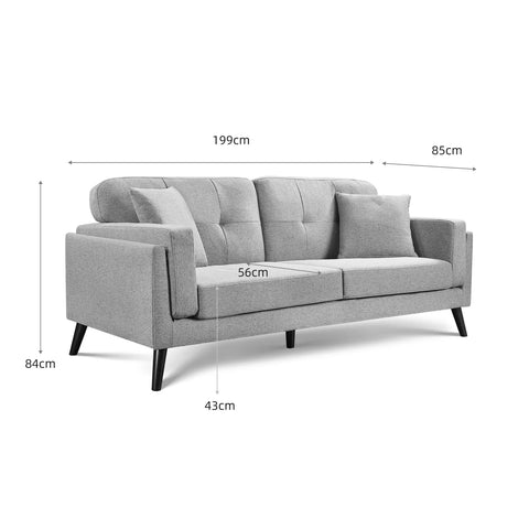 Vedic Stone Grey Fabric 3 Seater Sofa with Tufted Backrest