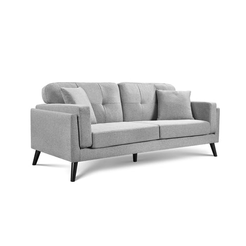 Vedic Stone Grey Fabric 3 Seater Sofa with Tufted Backrest