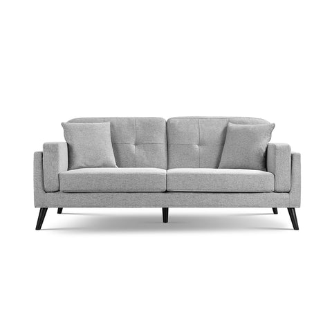 Vedic Stone Grey Fabric 3 Seater Sofa with Tufted Backrest