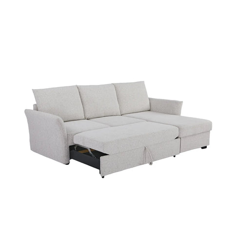 Velin Beige Fabric 3 Seater Reversible Corner Sofa Bed with Storage