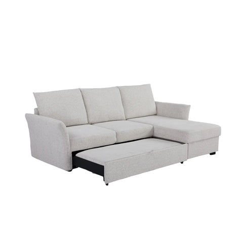Velin Beige Fabric 3 Seater Reversible Corner Sofa Bed with Storage