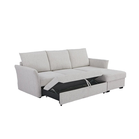 Velin Beige Fabric 3 Seater Reversible Corner Sofa Bed with Storage