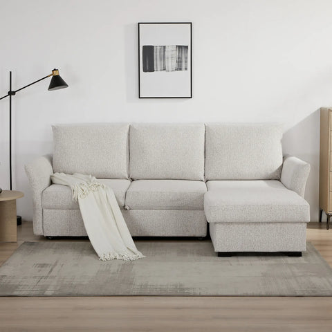 Velin Beige Fabric 3 Seater Reversible Corner Sofa Bed with Storage