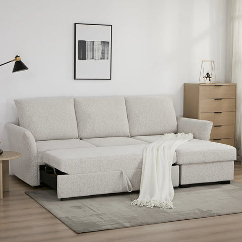 Velin Beige Fabric 3 Seater Reversible Corner Sofa Bed with Storage