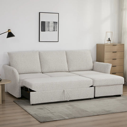 Velin Beige Fabric 3 Seater Reversible Corner Sofa Bed with Storage