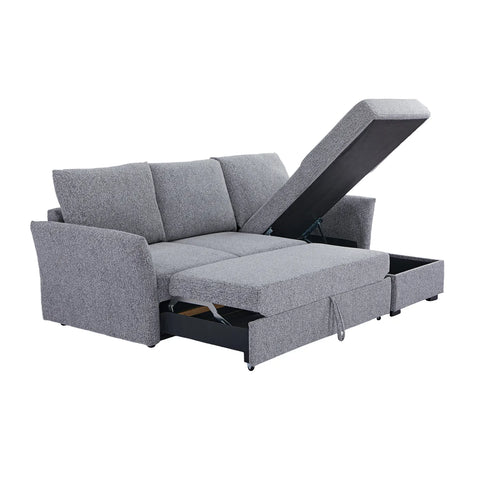 Velin Dark Grey Fabric 3 Seater Reversible Corner Sofa Bed with Storage