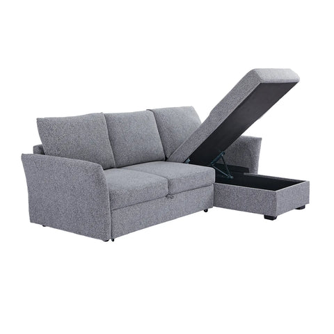 Velin Dark Grey Fabric 3 Seater Reversible Corner Sofa Bed with Storage