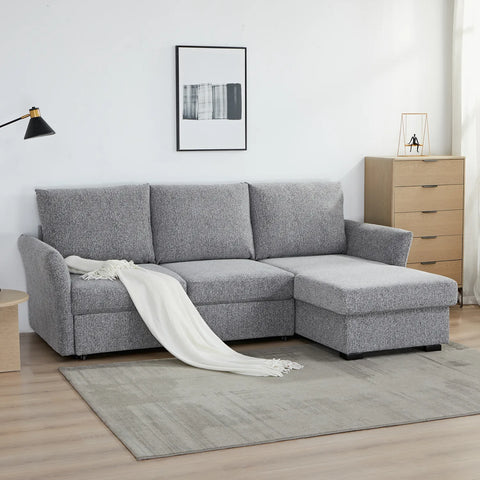 Velin Dark Grey Fabric 3 Seater Reversible Corner Sofa Bed with Storage