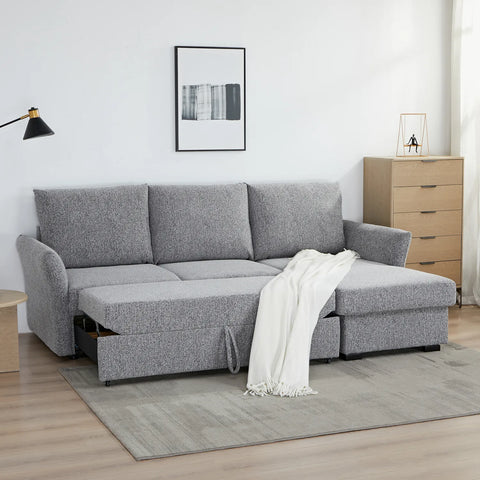 Velin Dark Grey Fabric 3 Seater Reversible Corner Sofa Bed with Storage