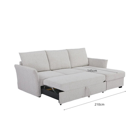 Velin Beige Fabric 3 Seater Reversible Corner Sofa Bed with Storage