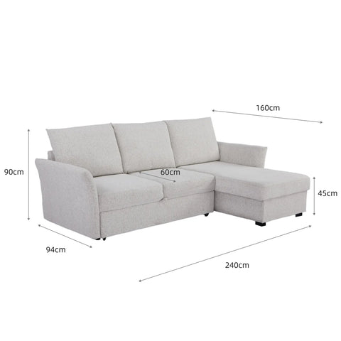 Velin Beige Fabric 3 Seater Reversible Corner Sofa Bed with Storage