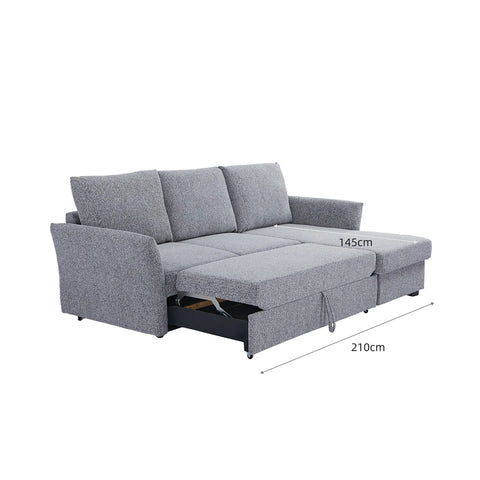 Velin Dark Grey Fabric 3 Seater Reversible Corner Sofa Bed with Storage