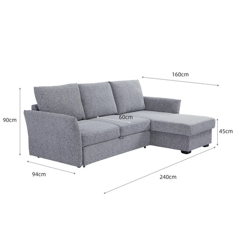 Velin Dark Grey Fabric 3 Seater Reversible Corner Sofa Bed with Storage