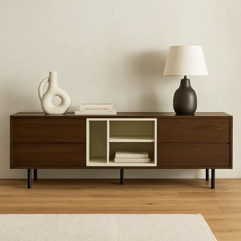 Vero Walnut & Cream Wooden TV Cabinet
