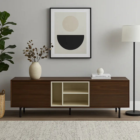 Vero Walnut & Cream Wooden TV Cabinet