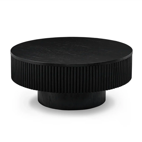 Vivid Black Wooden Round Coffee Table