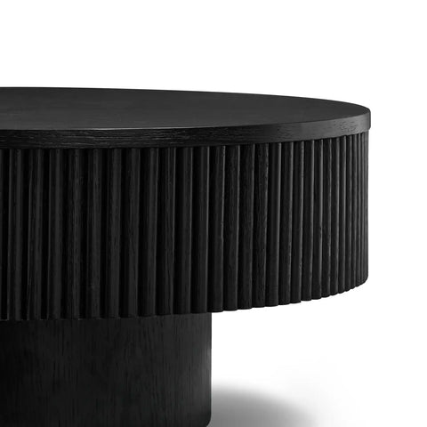Vivid Black Wooden Round Coffee Table