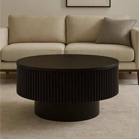 Vivid Black Wooden Round Coffee Table