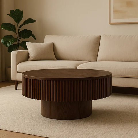 Vivid Walnut Wooden Round Coffee Table