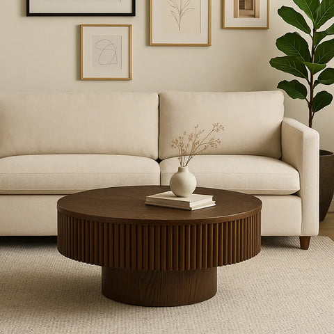 Vivid Walnut Wooden Round Coffee Table
