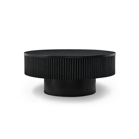 Vivid Black Wooden Round Coffee Table