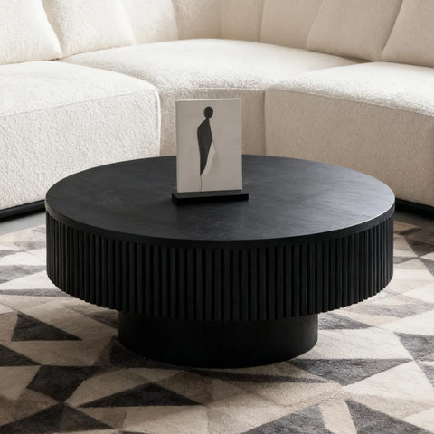 Vivid Black Wooden Round Coffee Table