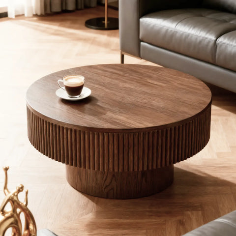 Vivid Brown Wooden Round Coffee Table