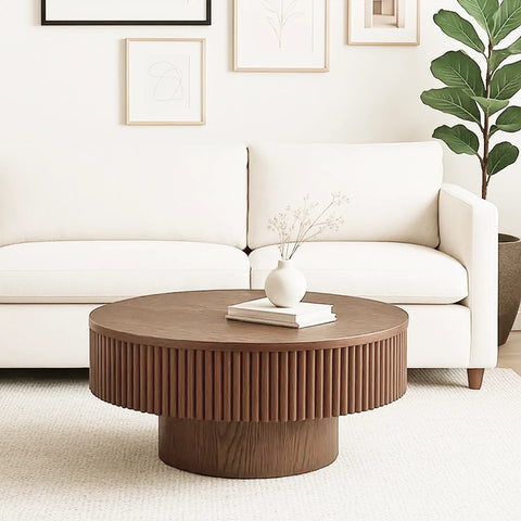 Vivid Brown Wooden Round Coffee Table