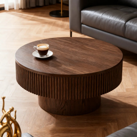 Vivid Walnut Wooden Round Coffee Table