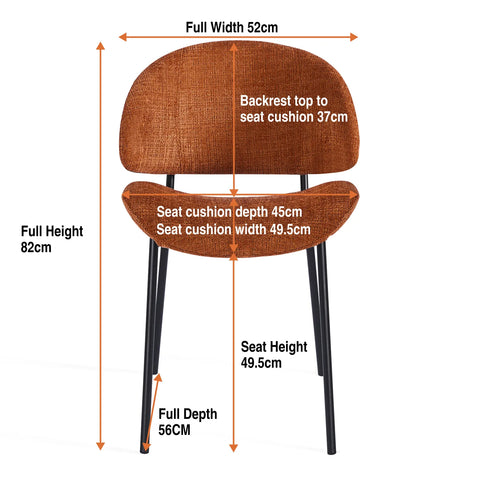 Wexley Set of 4 Burnt Orange Dining Chairs with Black Metal Frame