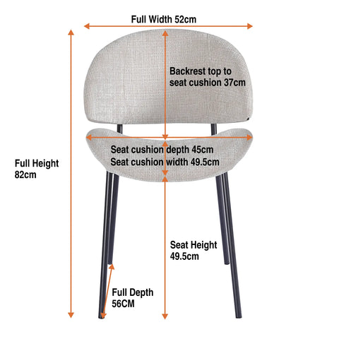 Wexley Set of 4 Cream Dining Chairs with Black Metal Frame
