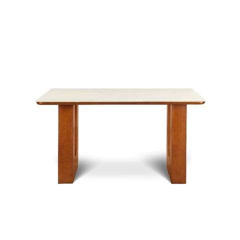 Willow Bend French Vintage Limestone & Walnut Wood Dining Table - 140cm x 80cm