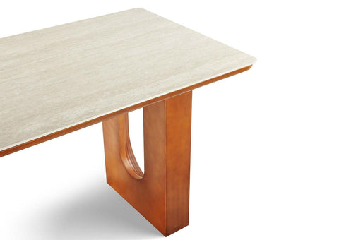 Willow Bend French Vintage Limestone & Walnut Wood Dining Table - 140cm x 80cm