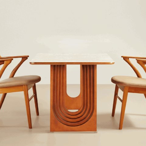 Willow Bend French Vintage Limestone & Walnut Wood Dining Table - 140cm x 80cm