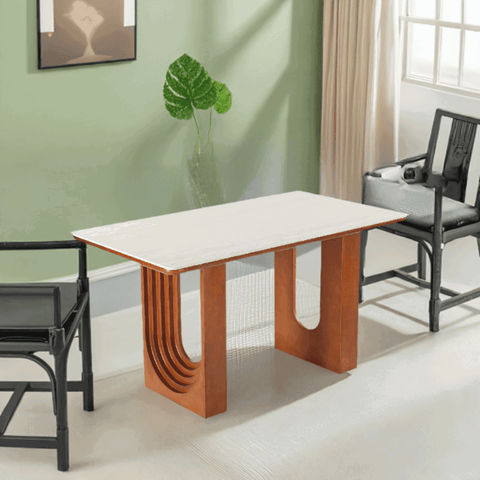 Willow Bend French Vintage Limestone & Walnut Wood Dining Table - 140cm x 80cm