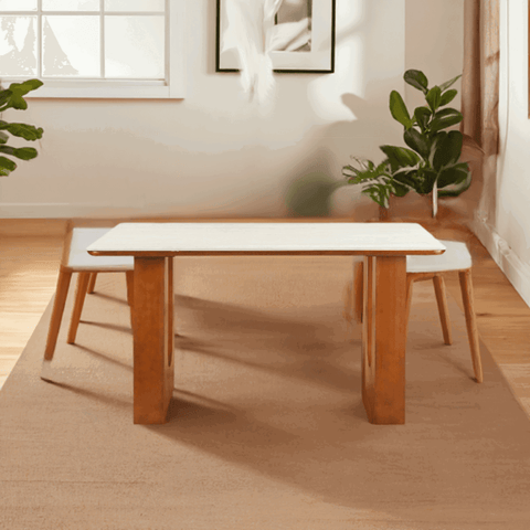 Willow Bend French Vintage Limestone & Walnut Wood Dining Table - 140cm x 80cm