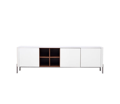Willow White Ceramic-Top TV Stand with Matte Beige Finish for TVs up to 78"
