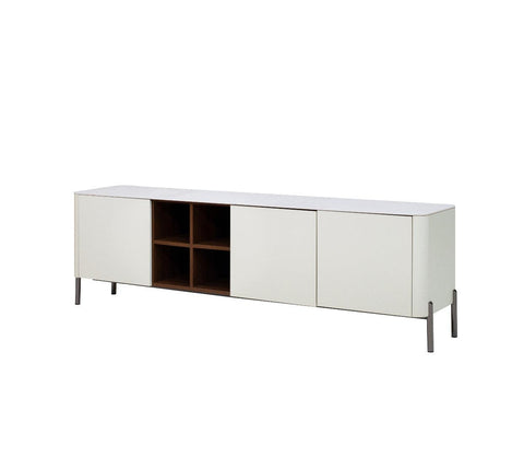 Willow White Ceramic-Top TV Stand with Matte Beige Finish for TVs up to 78"