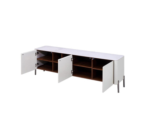 Willow White Ceramic-Top TV Stand with Matte Beige Finish for TVs up to 78"
